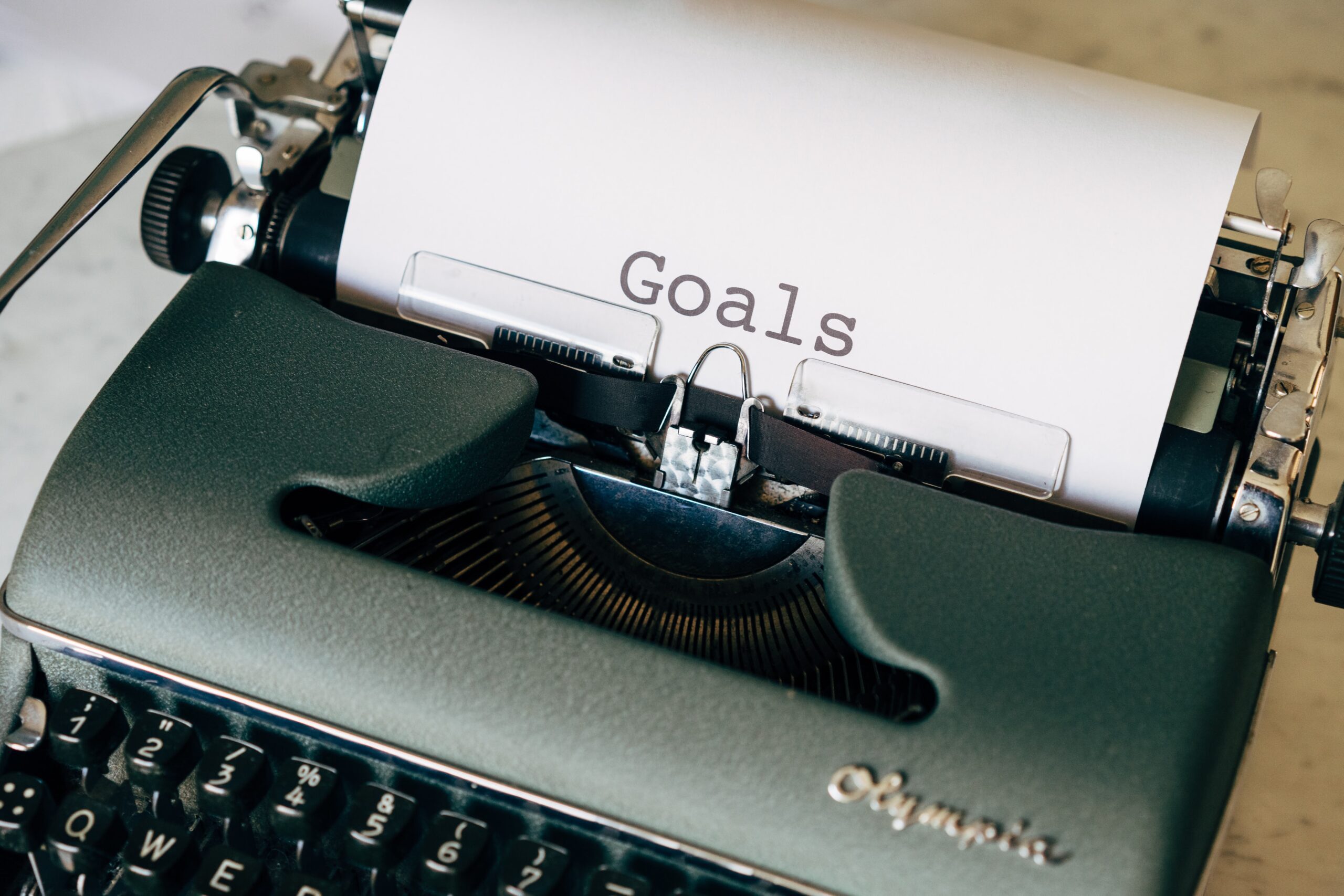 "goals" typed on typewriter